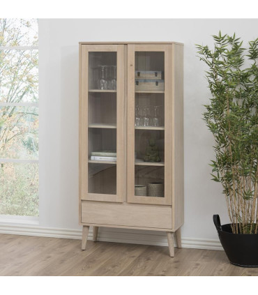 Vitriinkapp NAGANO 37x80xH178cm, 2-klaasukse ja 1-sahtliga, materjal: puit/tammespoon, viimistlus: õlitatud