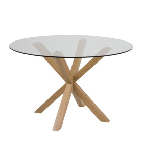 Söögilaud HEAVEN D120xH76cm, lauaplaat: karastatud klaas 10mm, 4 rist jalga: metall, tamme puidu tooni