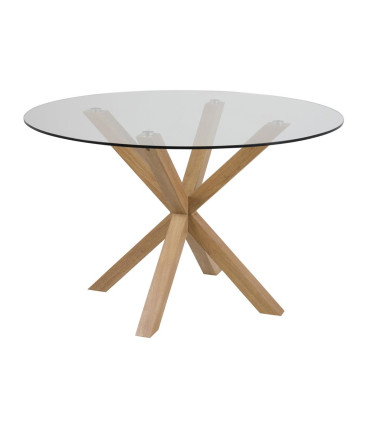 Обеденный стол HEAVEN D120xH76см, столешница: закаленное стекло 10мм, ножки: металл дубовая фольга