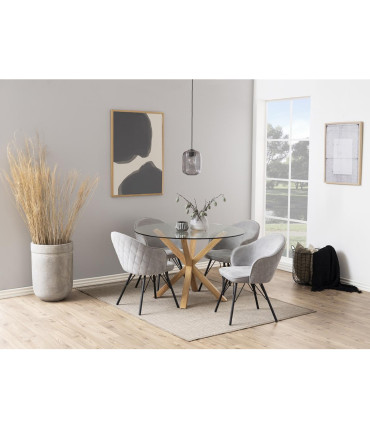 Обеденный стол HEAVEN D120xH76см, столешница: закаленное стекло 10мм, ножки: металл дубовая фольга