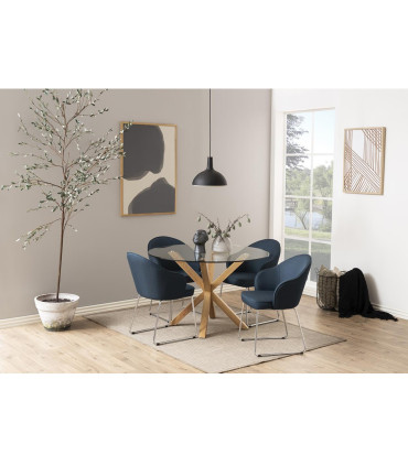 Обеденный стол HEAVEN D120xH76см, столешница: закаленное стекло 10мм, ножки: металл дубовая фольга