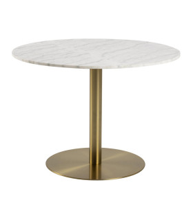 Обеденный стол CORBY D105xH75см, белый мрамор/латунь