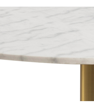 Обеденный стол CORBY D105xH75см, белый мрамор/латунь