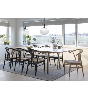 Tool JANIK 54x54x83cm, valge tamm, iste: beež nöörpunutis