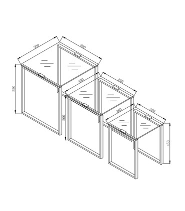Diivanilauad 3tk KATRINE 36x36xH45cm, 43x43xH50cm, 50x50xH55cm, klaas
