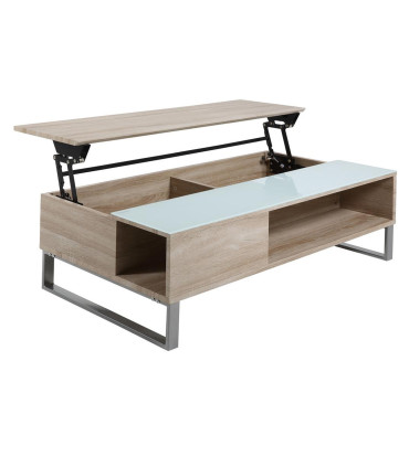 Diivanilaud AZALEA 110x60x35cm, lauaplaat: mööbliplaat/valge klaas 5mm, värvus: tamm, jalg: kroomitud metall