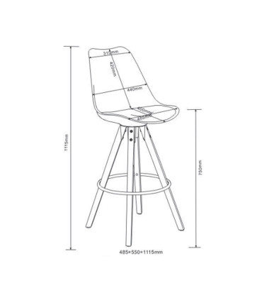 Baaritool DIMA 48,5x55xH111,5cm, valge PU, jalad: tamm
