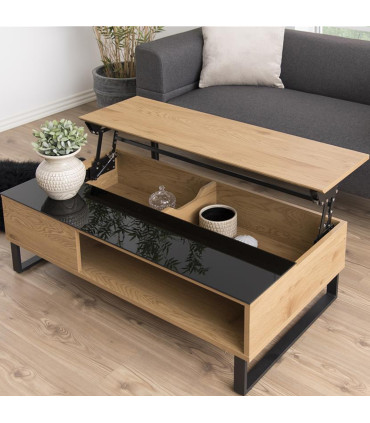 Diivanilaud AZALEA 110x60x35cm, lauaplaat: 5mm klaas/mööbliplaat, värvus: Sonoma tamm, jalg: kroomitud metall