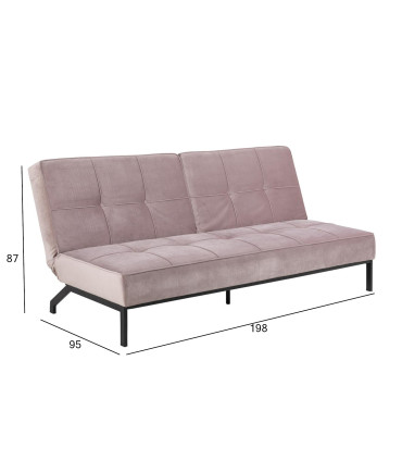 Diivanvoodi PERUGIA 198x95xH87cm, materjal: samet kangas, värvus: vanaroosa, jalad: must metall