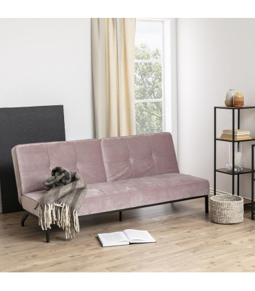 Diivanvoodi PERUGIA 198x95xH87cm, materjal: samet kangas, värvus: vanaroosa, jalad: must metall