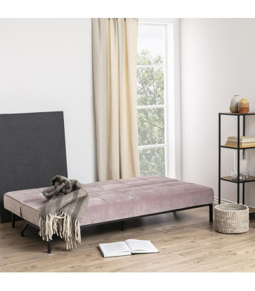 Diivanvoodi PERUGIA 198x95xH87cm, materjal: samet kangas, värvus: vanaroosa, jalad: must metall