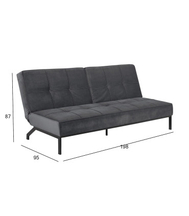 Диван-кровать PERUGIA 198x95x87см, материал: ткань бархат, цвет: тёмно-серый, ножки: чёрный металл