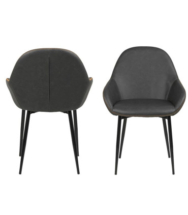 Стул CANDIS 60x57,5xH85см, сиденье и спинка: кожзаменитель, цвет: серый, оранжевые швы, ножки: чёрный металл