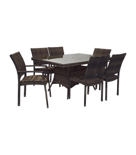 Садовая мебель WICKER стол и 4+2 стульев (11897, 1336),150x100xH74см, цвет: коричневый