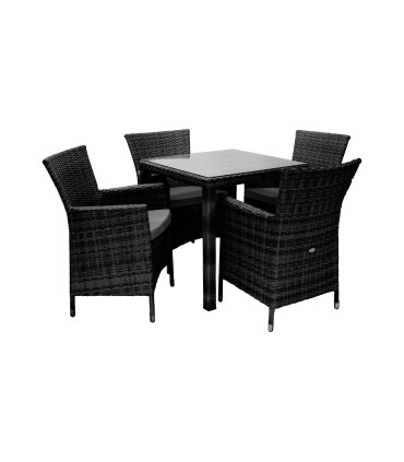 Aiamööblikomplekt WICKER laud ja 4 tooli, must