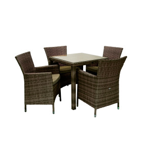 Aiamööblikomplekt WICKER laud ja 4 tooli, tumepruun