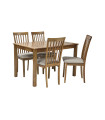 Söögilauakomplekt MIX & MATCH laud 120/150x80xH74cm, 4 tooli (20828) 45x43xH95cm, kummipuu, lakitud