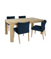 Söögilauakomplekt TURIN 4-tooliga (11326) tammepuidust laud, tumesinise kattega toolid