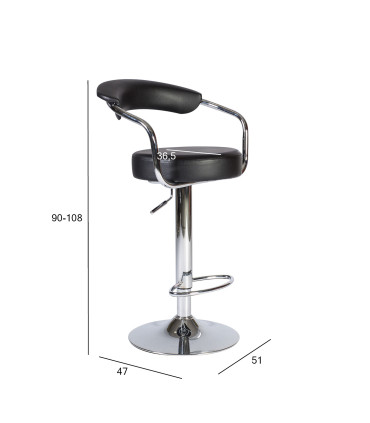 Барный стул LEON 51x47xH90-108см, сиденье: кожзаменитель, цвет: чёрный, ножка: хромированная