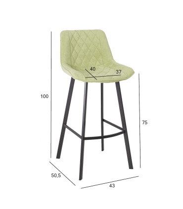 Барный стул NAOMI 43x50,5xH75 / 100см, зеленая ткань, черные металлические ножки