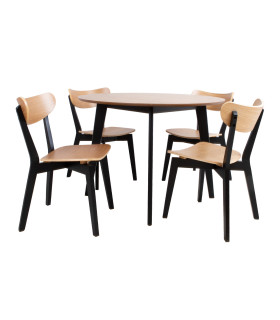 Söögilauakomplekt ROXBY ümar laud D105xH76cm, 4 tooli (AC85660), tamm/must