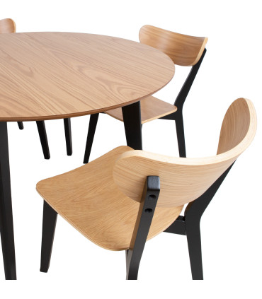 Обеденный комплект ROXBY круглый стол, 4 стула, дуб/черный