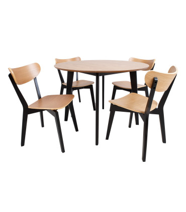 Обеденный комплект ROXBY круглый стол, 4 стула, дуб/черный