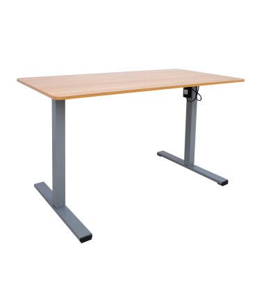 Töölaud ERGO OPTIMAL 1-mootoriga 140x70xH71-116cm, hikkoripuu/hõbehall