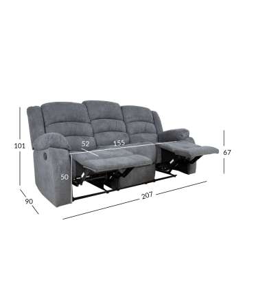 Diivan MALINA 3-kohaline manuaalne recliner, hall