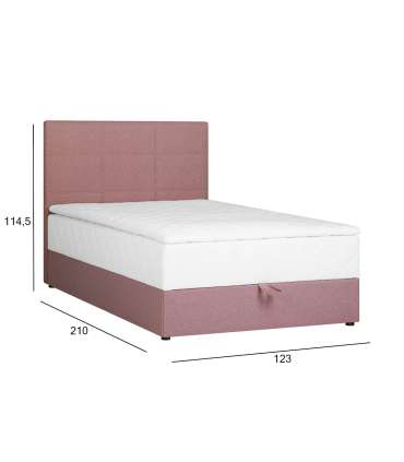 Kontinentaalvoodi LEVI 120x200cm, madratsiga, roosa, 123x210xH114,5cm