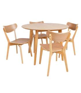 Söögilauakomplekt ROXBY ümar laud D105xH76cm, 4 tooli (AC91520 ), tamm