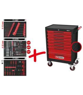 Tööriistakäru ECOline, 7-sahtlit +komplekt 215-osa, KS Tools