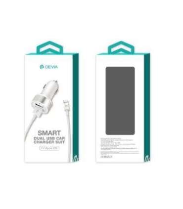 Devia Smart Series Dual USB Car Charger Suit with Lightning Cable (MFi)(2.4A,2USB) white