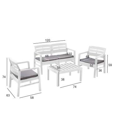 Aiamööblikomplekt JAVA laud, pink ja 2 tooli