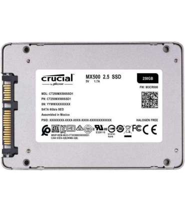 SSD|CRUCIAL|MX500|250GB|SATA 3.0|TLC|Write speed 510 MBytes/sec|Read speed 560 MBytes/sec|2,5"|MTBF 1800000 hours|CT250MX500SSD1