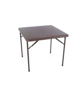 Square plastic folding table with a rattan design 86x86x74 cm